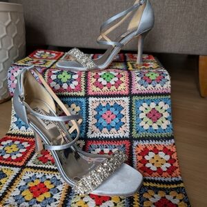 Badgley Mischka "Nala" Blue Satin Strappy Stiletto Heel - Womens 7 - $245 Retail